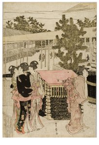 Novoroční pouť do Myohoji v Horinouchi, Edo, kolem 1804-1810 (dřevěný blok na papíře) od Utagawa and Toyokuni Utagawa Toyohiro