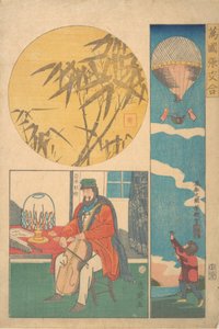Americký balón, americké hrající violoncello, bambus, 10. měsíc, 1861. od Utagawa Yoshiiku