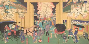 Třešně v noci v New Shimabara, 19. století. od Utagawa Yoshitora
