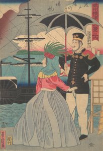 Returning Sails at the Wharves [americký pár], první měsíc, 1861. od Utagawa Yoshitora