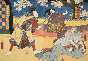 Scéna z Genji monogatari (Tale of Genji) od Murasaki Shibuku (nar. 978) c. 1860 (barevný dřevotisk) od Utagawa and Toyokuni Kuniyoshi