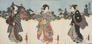 Scéna z Genji monogatari (Tale of Genji) od Murasaki Shibuku (nar. 978) c. 1860 (barevný dřevotisk) od Utagawa and Toyokuni Kuniyoshi