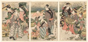 Pohled na rybí trh na pláži v Shiba [Shiba] no ura uoichi no zu (název na objektu) od Utamaro (II) , Kitagawa