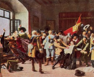 Defenestrace v Praze, 23. května 1618 (barevná litografie) od Vaclav (1851-1901) (after) Brozik