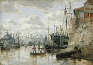Srub v hamburském přístavu, 1848 (olej na papíře na palubě)