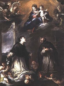 Madona s dítětem se zjevují dvěma dominikánským svatým od Valerio (circle of) Castello