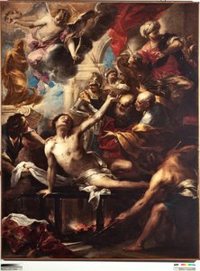 Umučení svatého Vavřince na mříži Obraz Valerio Castello (1624-1659) Rozměr 236 x 182 cm Genes, Musei di Strada Nuova (ex Palazzo Bianco)