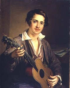 Kytarista: Portrét virtuózního kytaristy Vladimira Ivanoviče Morkova (1803-64) 1839 (olej na plátně)