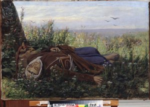Poutník v poli. Obraz Vasilije (Vasilije) Grigorjeviče Perova (1834-1882), olej na plátně od Vasili Grigorevich Perov