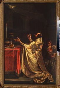 Basil Veliký (330-379) (nebo Basil Cesarea) klanící se před holubicí Ducha svatého (Svatý Duch) - Basil Veliký - Obraz Vasilije Kuzmich Shebuev (1777-1855), olej na plátně od Vasili Kuzmich Shebuev