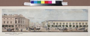 La bibliotheque publique imperiale (panorama de la perspektiva Nevski) - Císařská veřejná knihovna (z panoramatu Něvského prospektu), Sadovnikov, Vasilij Semjonovič (1800-1879). Litografie, akvarel od Vasili Semenovich Sadovnikov