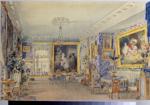 Obývací pokoj v Manor House Verki. Dílo Vasilije Semjonoviče Sadovnikova (1800-1879), akvarel na papíře od Vasili Semenovich Sadovnikov