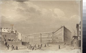 Petrohrad. Budova generálního štábu na nábřeží řeky Moika, Sadovnikov, Vasilij Semjonovič (1800-1879). Akvarel na papíře, před rokem 1833. Státní muzeum historie Petrohradu od Vasili Semenovich Sadovnikov