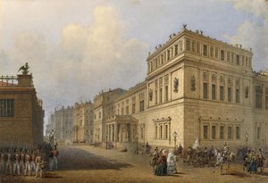 Pohled na Novou Ermitáž přes Millionnaya Street, 1851 od Vasili Semenovich Sadovnikov