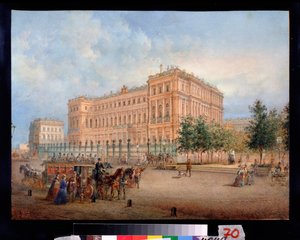 Pohled na Mikulášův palác v Petrohradu. Dílo Vasilije Semjonoviče Sadovnikova (1800-1879), akvarel na papíře od Vasili Semenovich Sadovnikov