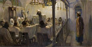 Il est coupable de la mort - Je vinen smrtí! - Polenov, Vasilij Dmitrievič (1844-1927) - 1906 - Olej na plátně - 113x220 - Soukromá sbírka (Součást série obrazů Život Kristův, které umělec dokončil koncem 1890-1900) od Vasilij Dmitrievich Polenov