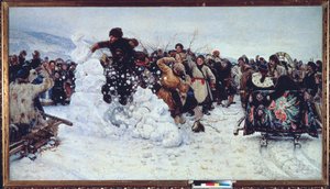 Tempete de la forteresse de neige (Storm of Snow Fortress) (Scene populaire de rejouissance durant la semaine du careme orthodoxe, maslenitsa) - Peinture de Vasilli Ivanovich Sourikov (Vasily Surikov ou Vassili Surikow) (1848-1916), huile sur toile   13185
