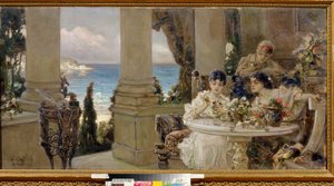 Sur la terrasse - Peinture de Vassili (Vasili, Vasilii, Wilhelm) Alexandrovič Kotarbinsky (Kotarbinski, Kotarbinskii) (1849-1921), huile sur toile - Na terase, Olej na plátně Vasilije Alexandroviče Kotarbinského - Regionální muzeum umění, Kirovohrad od Vasily Alexandrovich Kotarbinsky