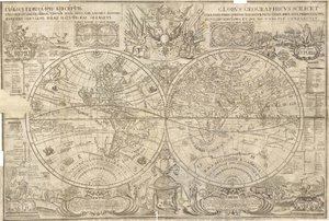 Mapa světa s dvojitou polokoulí, 1707 od Vasily Anufrievich Kiprianov