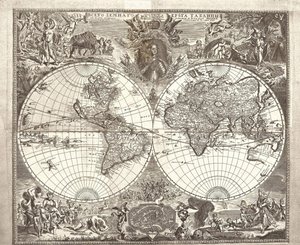 Mapa světa s dvojitou polokoulí, 1713 od Vasily Anufrievich Kiprianov
