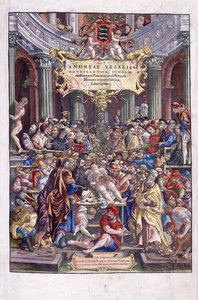 Vlámský anatom a lékař Andreas Vesalius přednáší na lékařské fakultě v Bruselu, 1543