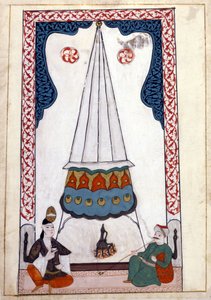 Vnitřní pohled na rezidenci v Turecku pod Osmanskou říší. Miniatura z „tureckých památníků“ (kodex Cicogna 1971 „Memorie Turchesche“) Akvarel z benátské školy ze 17. století. od Venetian School