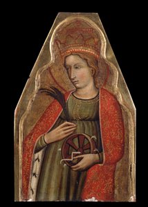 Svatá Kateřina Alexandrijská (Svatá Kateřina). Obraz od benátského mistra. Tempera na dřevě, 26 x 16,5 cm, 2. polovina 14. století. Benátské umění, italské gotické umění. Soukromá sbírka. od Venetian School