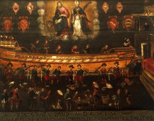 Vývěsní štít Cechu stavby lodí v Arsenale Benátek, Itálie od Venetian School