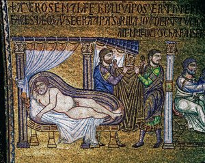 Byzantská architektura: „Opilost Noe“““ mozaika vytvořená benátskými umělci Basilica di San Marco ze 13. století