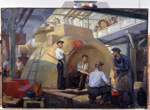 Vzorová konstrukce (Model Construction). Obraz Veniamina Pavloviče Belkina (1884-1951), olej na plátně, kolem roku 1930. Ruské umění, 20. století. sovětská propaganda. Regionální muzeum umění M. Vrubela, Omsk (Rusko) od Veniamin Pavlovich Belkin
