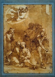 Smrt sv. Cecile Přípravná kresba hnědým inkoustem pro Santa Cecilia (Pisa) od Ventura di Arcangelo Salimbeni dit Bevilacqua (1568-1613) Sun. 0,25 x 0,17 m. Paříž, muzeum Louvre