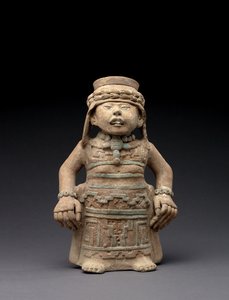 Figurka stojící ženy, 600-900 (terakota s pigmentem)