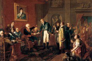 Španělská válka za nezávislost: "" generální kapitán z Valencie se setkává s britským konzulem krátce před francouzskou invazí " (obraz) od Vicent Castello Amat
