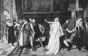 Maria de Molina zahání šlechtice (litografie) od Vicente Borras Abella