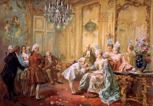 Mozart a paní de Pompadour, kolem roku 1900 (chromo) od Vicente de (after) Paredes