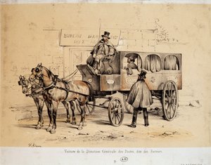 Auto pošty - Litografie od Adama, ca. 1840 od Victor Adam