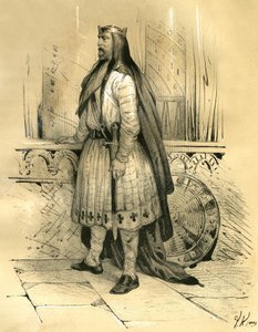 Clodion Vlasatý, vůdce sálských Franků od roku 428 do své smrti v roce 447, pravděpodobný předchůdce Merovejců. Rytina Victora Adama (1801-1866) v knize "Francie ve středověku" vydané bratry Ardantovými v polovině 1. století.