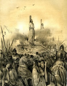 Smrt na řezníku Jacquese de Molay (Molai) (1243-1314), posledního velkého mistra templářského řádu (1298). Philippe le Bel ho nechal zatknout (1307), mučil ho a věznil, než ho zaživa upálil, spolu s velitelem Normandie Geoffroyem de Charn od Victor Adam