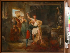 Don Quijote bojující s určitými slupky červeného vína od Victor Adam