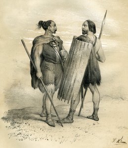 Franc a Sicamberští bojovníci kolem roku 254. Sicambrové byli germánský národ jižně od Lippe, který si v 8. století podmanili Římané a poté se začlenili do franského národa. Rytina Victora Adama (1801-1866) v knize "France in t od Victor Adam