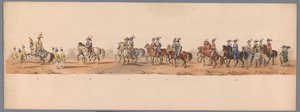 Historický průvod u druhého stého výročí Utrechtské univerzity aplikovaných věd, 1836 (deska 8) Přiblížení nizozemských armád k Ostende, 3. července 1600, den po vítězství u Nieuwpoortu; podle krojovaného znázornění udávaného H H Studentem od Victor Adam