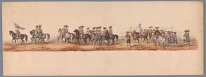 Historický průvod u druhého stého výročí Utrechtské univerzity aplikovaných věd, 1836 (deska 5) Přiblížení nizozemských armád k Ostende, 3. července 1600, den po vítězství u Nieuwpoortu; podle krojovaného znázornění udávaného H H Studentem od Victor Adam