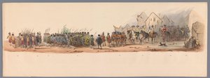 Historický průvod u druhého stého výročí Utrechtské univerzity aplikovaných věd, 1836 (deska 10) Přiblížení nizozemských armád k Ostende, 3. července 1600, den po vítězství u Nieuwpoortu; podle kostýmovaného podání v podání H H Studena od Victor Adam