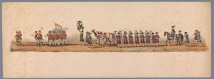 Historický průvod u druhého stého výročí Utrechtské univerzity aplikovaných věd, 1836 (deska 3) Přiblížení nizozemských armád k Ostende, 3. července 1600, den po vítězství u Nieuwpoortu; podle krojovaného znázornění udávaného H H Studentem od Victor Adam