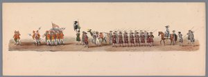 Historický průvod u druhého stého výročí Utrechtské univerzity aplikovaných věd, 1836 (deska 3) Přiblížení nizozemských armád k Ostende, 3. července 1600, den po vítězství u Nieuwpoortu; podle krojovaného znázornění udávaného H H Studentem od Victor Adam