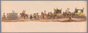 Historický průvod u druhého stého výročí Utrechtské univerzity aplikovaných věd, 1836 (deska 6) Přiblížení nizozemských armád k Ostende, 3. července 1600, den po vítězství u Nieuwpoortu; podle krojovaného znázornění udávaného H H Studentem od Victor Adam