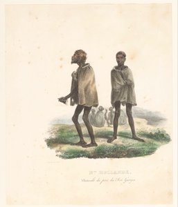 Oblečení obyvatel King George Sound (Západní Austrálie) Nlle. Hollande. Naturels du port du Roi Georges (název na objektu) Cesta za objevem astrolábu (název série) Voyage de découvertes de l