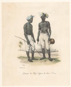 Oblečení vůdců Havre-Dorey v Papui Nové Guineji Kostým des chefs papous du hâvre Dorey (titul na předmětu) Cesta za objevem astrolábu (název série) Voyage de découvertes de l