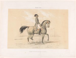 Laurent Franconi na své klisně Norma Laurent Franconi Montant la Norma. (název na objektu) Koně a jezdci na dostihovém závodišti (název seriálu) Hippodrôme national (název série na objektu) od Victor Adam