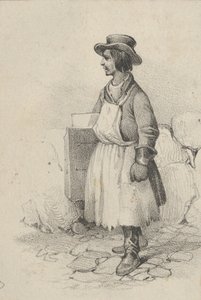 Muž v zástěře a klobouku, polovina 19. století.